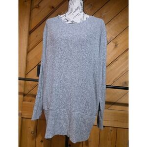 Express Womens Gray Ribbed Knit Tunic Sweater Crew Neck Long Sleeve Size Medium